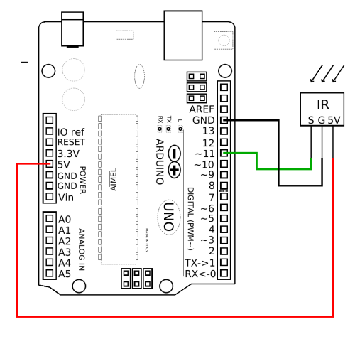 Schaltplan zum Anschluss eines Infrarotsensors am Arduino.
