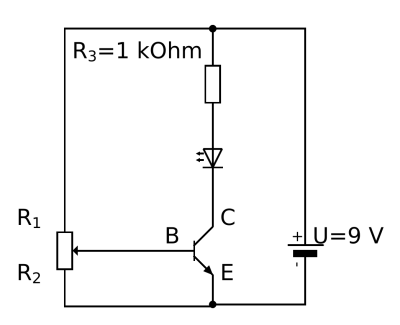 Transistorschaltung zur Messerung der Spannung zwischen Basis und Emitter.