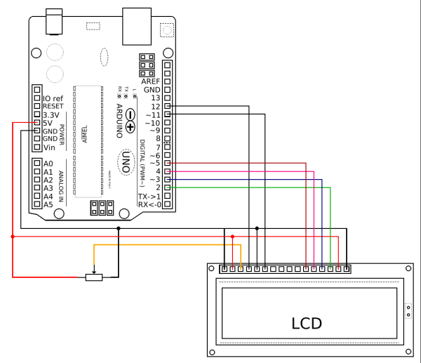 Schaltplan zum LC-Display ohne I2C-Modul.