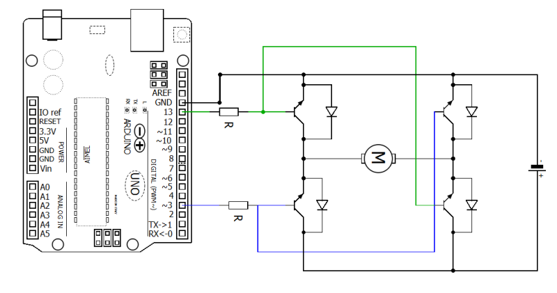 Steuerung eines Motors mit einem Vierquadrantensteller am Arduino.