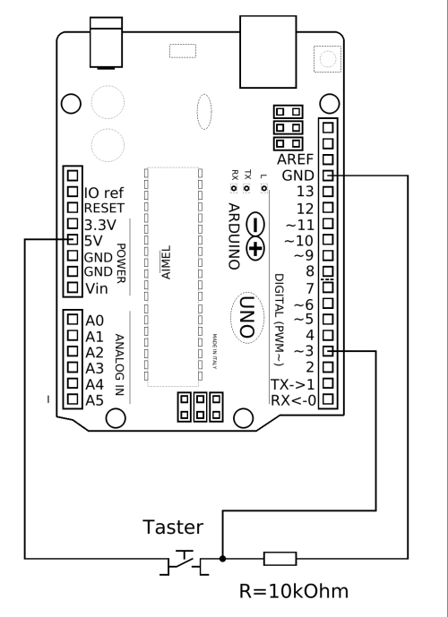 Symbolischer Schaltplan: Taster am Arduino.