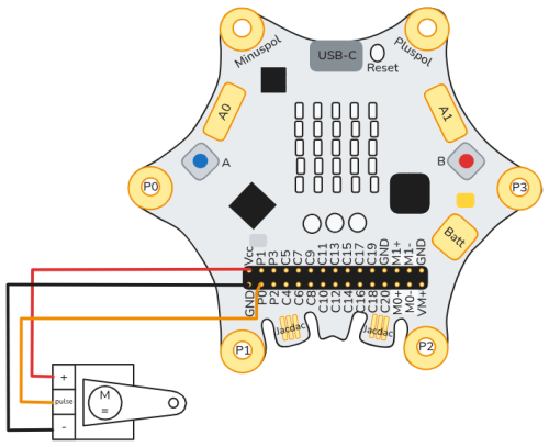 Anschluss eines 3V-Servos direkt am Calliope. calliope-v3-3,3volt-servo
